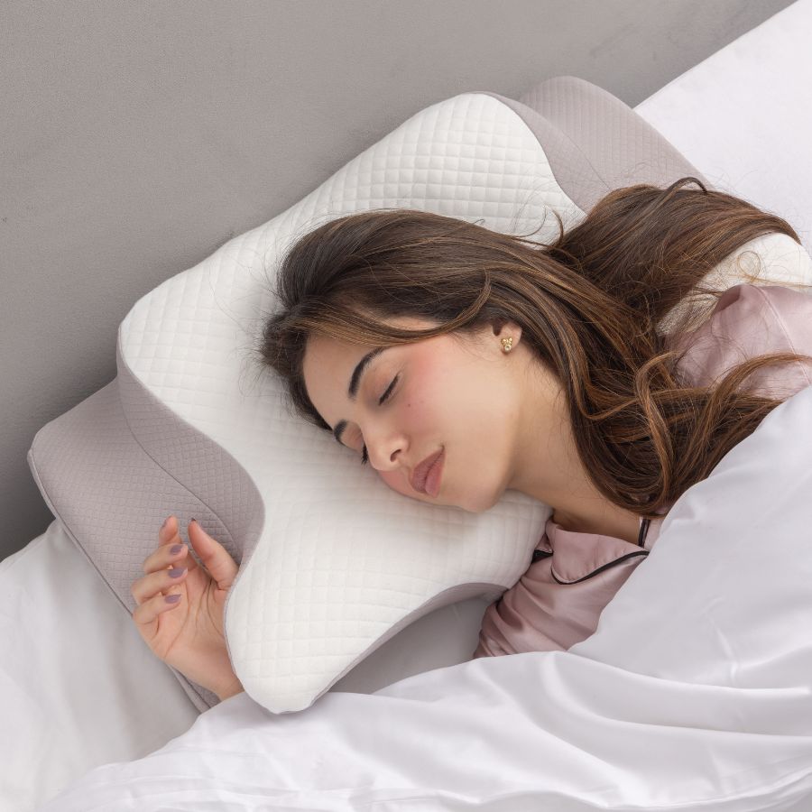 Woman experiencing uncomfortable sleep and neck tension
